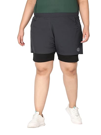 Plus Size Double Layered Sports Gym Workout Running Shorts for Women