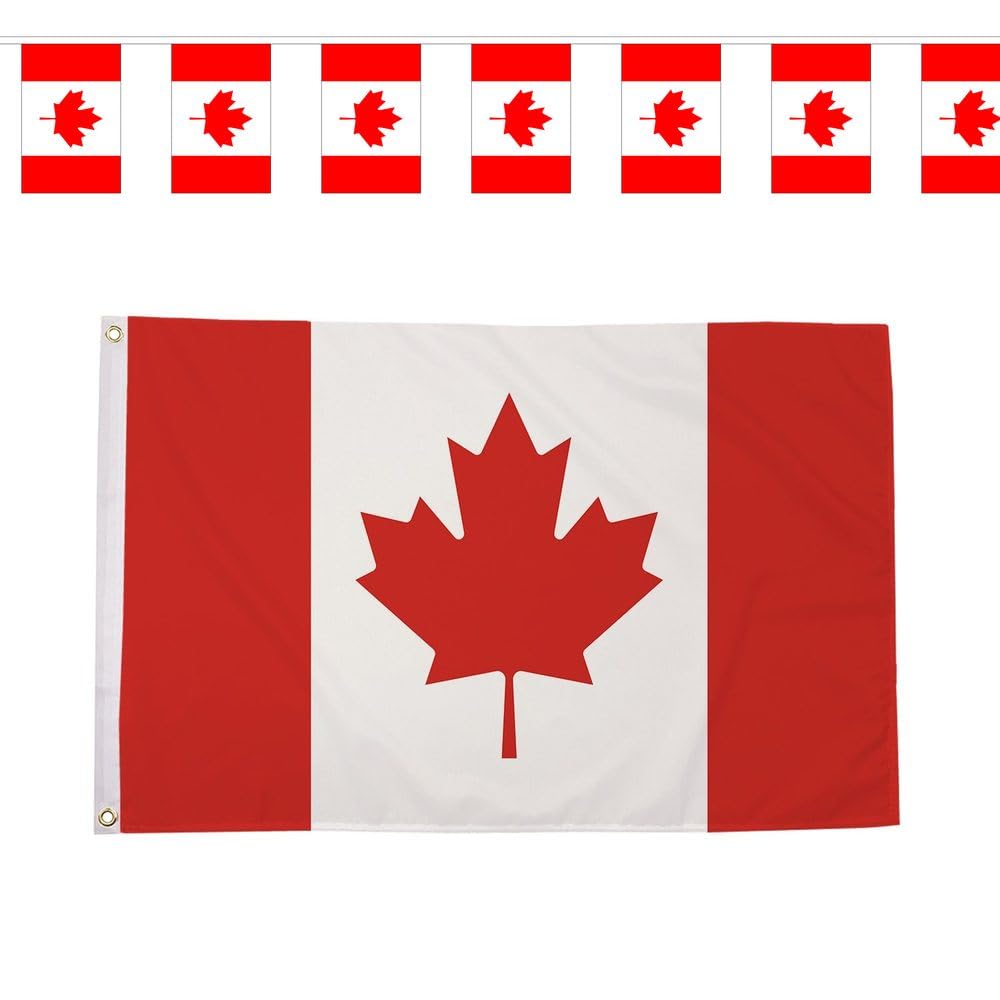 Flagtex Canada Canucks World Cup 2026 Small Team Bundle Includes 3ft x 2ft Premium Polyester Flag and 3m Rectangle Bunting Football Fan Pack Indoor Outdoor Decoration