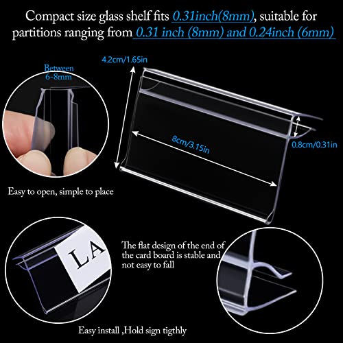 Glass Shelf Label Holders 50 Pcs With Inserts Fits 1/4" To 3/8" Glass Shelving #TOP2