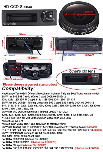HD IP68 Reversing Camera Compatible with BMW E82 E88/E90 E91 E92 E93 M3 E60 E61/X1 E84/X5 E70/X6 E71/E72/F31/F10/F11/F15 F18 F22 F23 F25 F30 F32 F34 F35 F45/X3 X4/330i (LS8007B(162*48mm with switch)) - Image 2