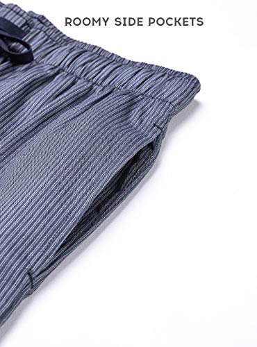 DAVID ARCHY Men's Comfy Cotton Sleep Shorts Lounge Wear Pajama Pants Wowen Summer Bottoms with Pockets 2 Pack (S, Black Stripe/Navy Blue Stripe)4