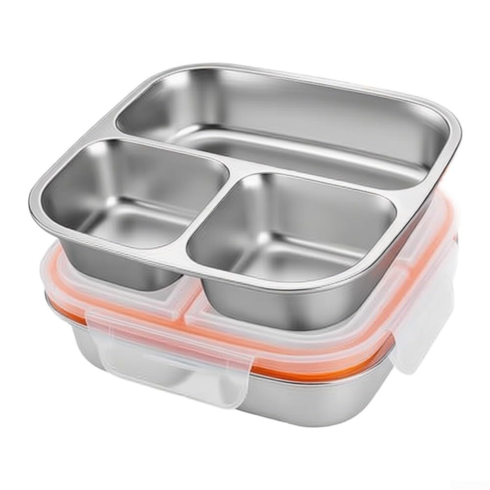 Contenitore per snack a 3 scomparti, in acciaio inox, per scuola, ufficio