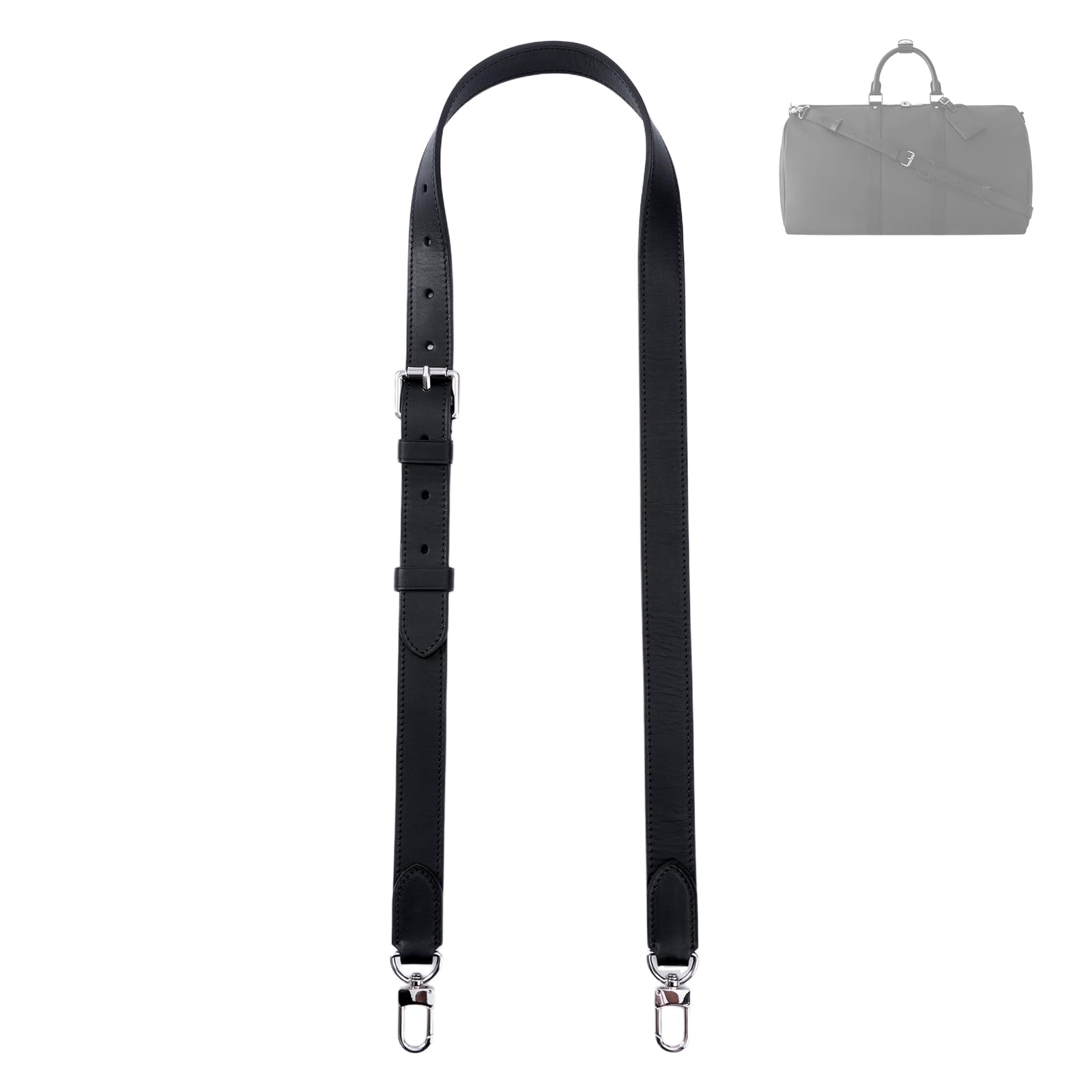 BERRY & SNOWY Correa Cruzada Ajustable de Cuero Vachetta para LV Speedy 20/25/30/35 Keepall 30/40/45 (Vachetta Negro - Hebilla Plateada, Ancho 2,5 cm).