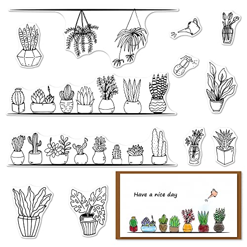 Hying Spring Potted Plants Flower Clear Stamps For Card Making, Watering Can Cactus Transparent Rubber Stamps For Bullet Journal Diy Scrapbook Decoration Handmade Crafts Notebook #TOP8