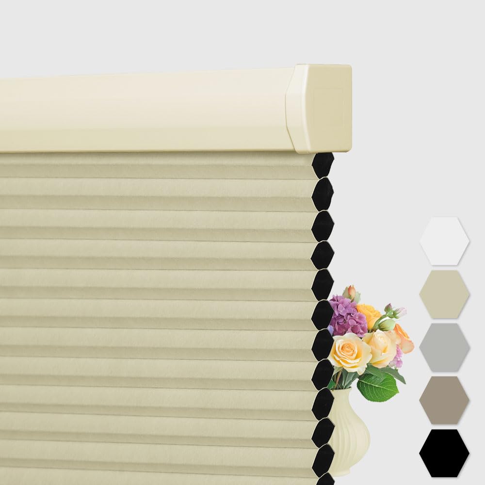 BERISSA Cellular Shades Cordless, Blackout Cellular Window Blinds, Pull Down Blackout Blinds Honeycomb Indoor Windows Shades for Home Office Bedroom,