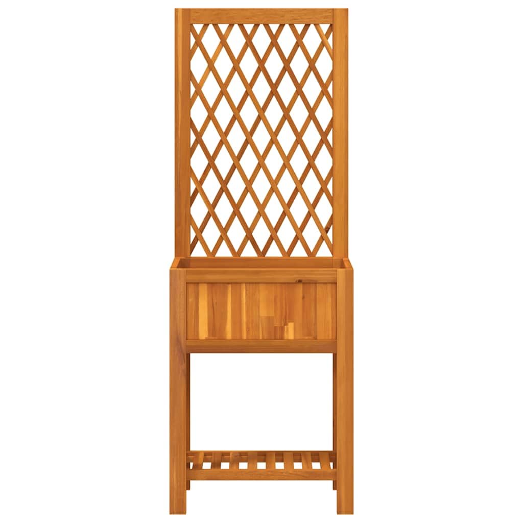 Jardinera con celosía y estante de madera maciza de acacia 55 x 29,5 x 152 cm para plantas trepadoras de jardín y terraza, estructura estable con panel decorativo y estante