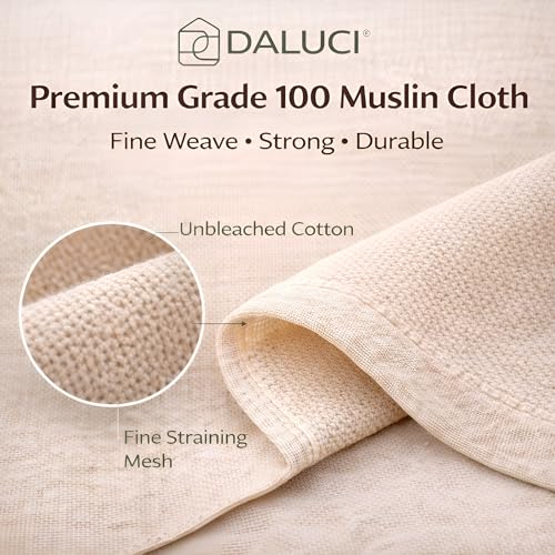 Image of DALUCI Muslin Cloth for Hung Curd & Paneer Making, Cheese Cloth Grade 100, 20x20 Inch Unbleached Cotton Curd Strainer Cloth for Yogurt, Cheese, Idli Steaming & Kitchen Use, 6 PCS