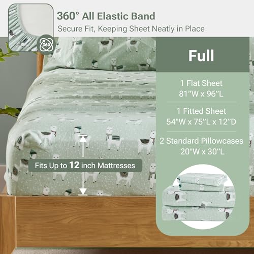 Image of True North by Sleep Philosophy Flannel Sheets Full, 4 Piece Seafoam Llama