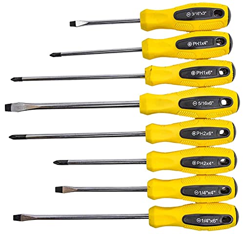 Jegs 100-Piece Screwdriver & Bit Set | Chrome Vanadium Steel Screwdriver Blades & Bits | Black & Yellow Double-Injected Handles | Includes Storage Rack #TOP3