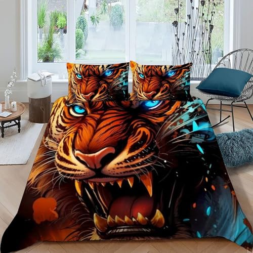 Housse de couette tigre microfibre infroissable pour simplifier la lessive des enfants