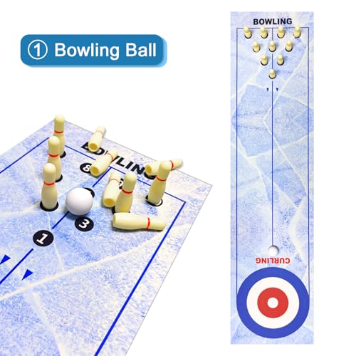 Naissgo 3-in-1 Tabletop Curling, Shuffleboard, and Bowling Game - Portable Family Game for Kids & Adults 47 inch - Easy to Set Up Desktop Indoor/Outdoor Fun (120x30cm)