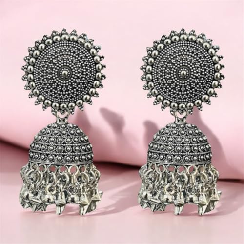 Stylish Silver Jhumkas with Turquoise Beads, Drop Earrings for Women - Image 8