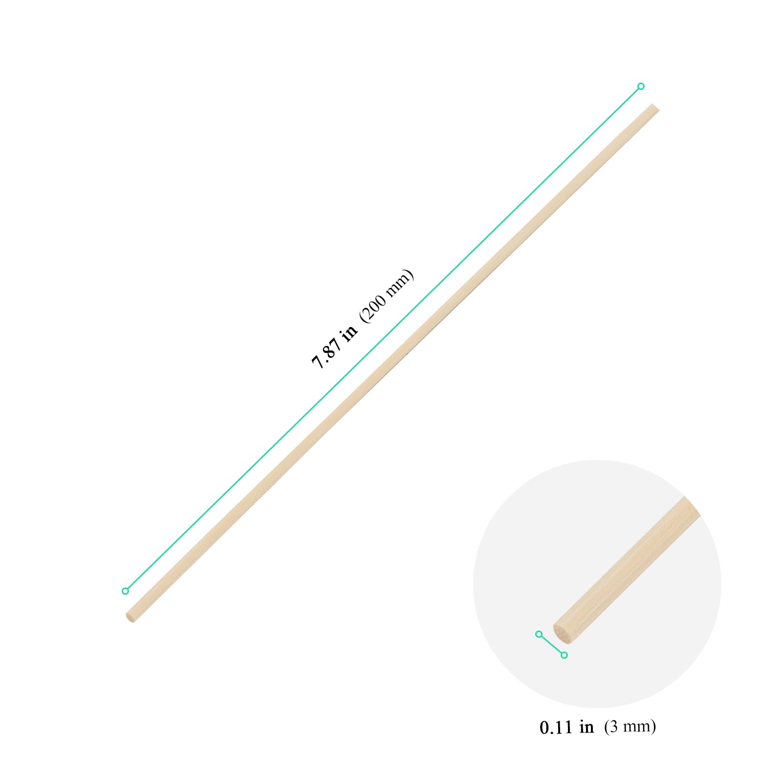 SENJEOK 800 PCS 3mm Wooden Dowel Rods, 20cm Round Bamboo Sticks for Craft DIY Arts Home Decoration, 20cm x 3mm - Image 2