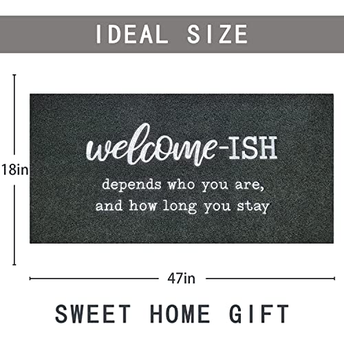 JJUUYOU Large Door Mats Outdoor Welcome Mat for Front Door Outside Entryway Funny Doormat Non Slip Rubber Back Rugs Black Welcome-ish Low Profile Mats for Entry Patio Shoe Rugs - Image 3