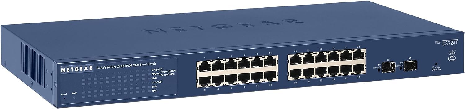 NETGEAR 24-Port Gigabit Ethernet Smart Managed Pro Switch (GS724Tv4) - with 2 x 1G SFP, Desktop/Rackmount, and ProSAFE Limited Lifetime Protection