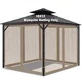 Gazebo Universal Replacement Mosquito Netting for Patio Outdoor – 10x12 Mesh Screen Curtains 4-Panel Sidewall Canopy Net with Zipper for Pergola Gazebo Screen Panels（Khaki）