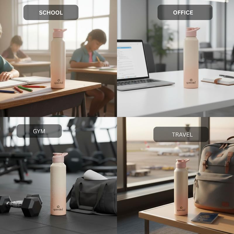 Image of Speedex Stainless Steel Water Bottle 1 Ltr, Leak Proof Sipper Cap, BIS Approved 1000 ml Metal Bottle For Daily, Office, School, Gym, Travel Use for Men, Women, Kids, Adults, Peach Orange, Set of 3