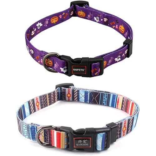 Chyix 2 Pack Dog Collar,Adjustable Collar Made of Nylon,Safe & Comfortable for Small Dogs,Dog for Walking Running Training (S)
