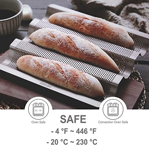Chefmade Perforated Baguette Pan, 15-Inch 3 Wave Loaves Non-Stick Ultra-Ventilate French Bread Pan 2-Inch Channel For Oven Baking 15.2" X 9.6" (Champagne Gold) #TOP4