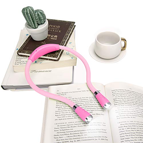 Image of LED Neck Book Light, USB-C Rechargeable, Hands Free, 4 Super Bright LED Bulbs, 3 Adjustable Brightness, Best for Reading in Bed, Knitting, Walking, Jogging, Mending in Night (Pink)