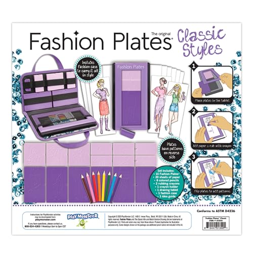 Image of Fashion Plates Classic - Girls Fashion, Mix-and-Match Drawing Kit, Arts and Crafts, Coloring, Art Supplies, Craft Supplies, Stencils, Crayons Included, Create Your Own Designs, Ages 6+