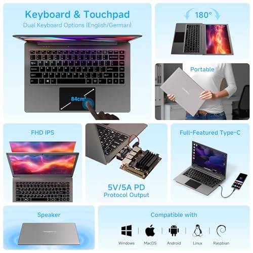 Image of ELECROW Portable Monitor with Keyboard, 14 Inch Lapdock Display with Built-in Battery, 1080P FHD USB C Monitors with RPi5 & Jetson Adapters Compatible with Raspberry Pi, PC, Phone, Mac, Game Console