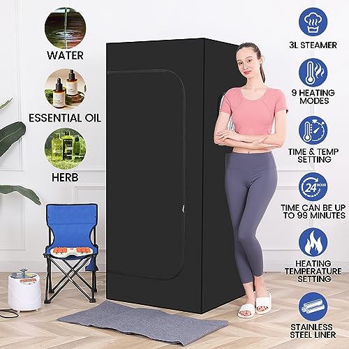 Full Body Personal Home Sauna Box, Portable Steam Saunas Tent, 1100W & 3L Sauna Steamer, Remote Control, Foldable Chair(Black) - Image 5