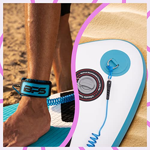BPS 'Storm' Ultralite Surf SUP Coiled Leg Rope - 10 Foot Ankle Leash with Double Stainless Steel Swivels and Hidden Key Pocket - Surfboard Longboard Paddleboard Leash (Koru Dark Blue) - image 6
