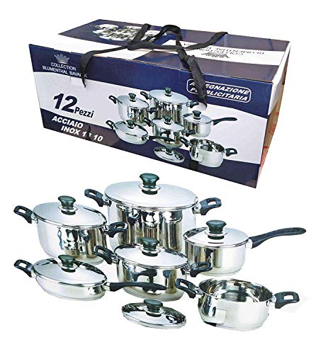 Set Batteria di pentole 12 Pezzi in Acciaio Inox Bavaria con Coperchio
