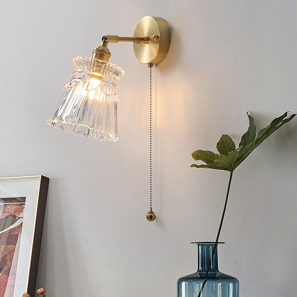 Granestner Clear Glass Wall Sconces Gold Brass Finish - Elegant Vanity Lighting for Bedroom, Bathroom, Hallway, and Living Room