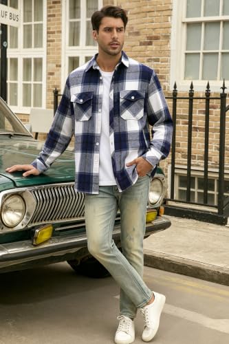 Image of Cromoncent Mens Boys Thick Flannel Shirt Long Sleeve Shirt Jacket Casual Button Down Multi Pockets Shacket