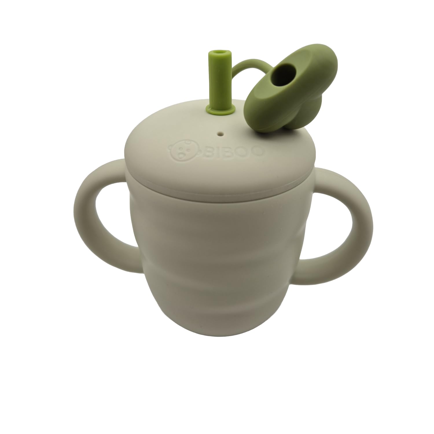 Set repas silicone bébé – Carotte 6 pièces : assiette ventouse, tasse paille, bavoir ramasse-miettes, cuillère et fourchette. (Vert clair)