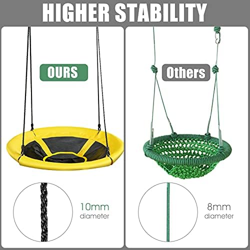 GYMAX Kids Tree Swing, Saucer Nest Swing with Adjustable Hanging Rope, Indoor Outdoor Round Swing for Children, Hold up to 150kg