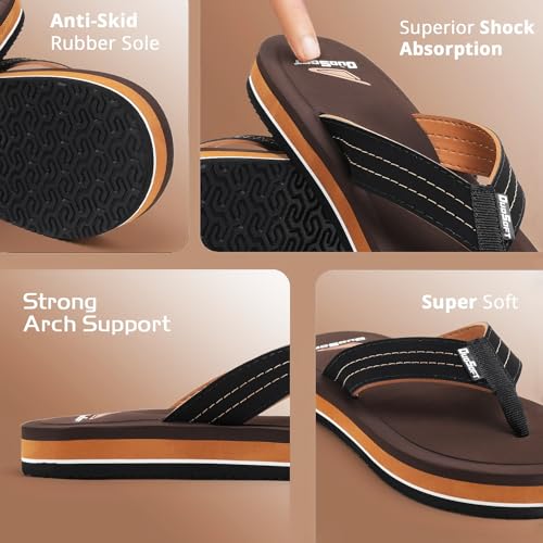 Image of Duosoft Men's Slipper Flip Flops, Brown, Anti-Skid Rubber Sole, Arch Support, Superior Shock Absorption, Super Soft