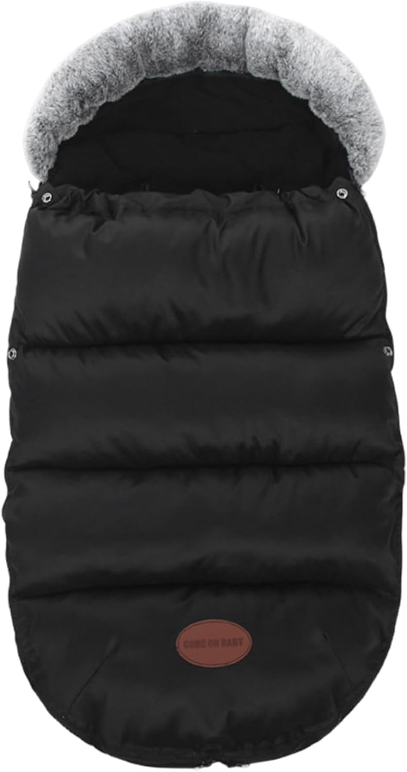 Stroller Footmuff Thickened Fleece-Lined Warm Stroller Cover for Winter with Furs Collar & Zipper Waterproof Bunting Bag 35x14 Inch