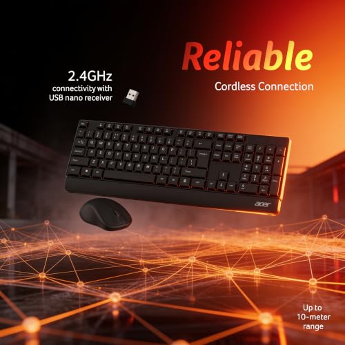 Image of Acer OfficeLite KM300 Wireless Keyboard & Mouse Combo | 2.4GHz USB Nano Receiver | 104-Key Full-Size Keyboard with Multimedia Keys | Silent Optical Mouse | Plug & Play | Windows, macOS & Linux - Black