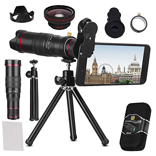 Kit d'objectif de caméra,BWORPPY Kit téléobjectif 22X,Fixation d'objectif téléphone avec trépied Compatible with iPhone 11/11 Pro/11 Pro Max/X/XS/XR/8/8 Plus Galaxy Note10/S10/S9 et Autres Smartphones