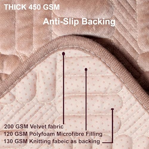 Image of HOMETHREADS Innovative Premium Velvet Sofa Cover Mat with PVC Backing for Non-Slip Comfort (L Beige, 1 Seater Large | 70x90cm)