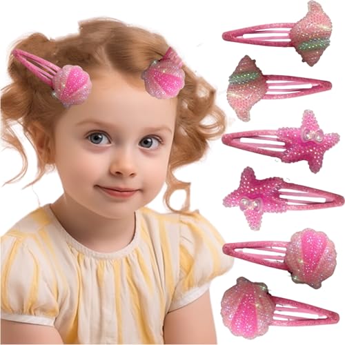 Starfish Hair Clips for Teens Toddler Baby Girls, Glitter Pink Sea Star Alligator Hairpin Barrettes Mermaid Costume Accessories, Women Kids Summer Beach Vacation Birthday Gift，3 Pairs