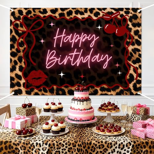 Fondo fotográfico Cherry Cheetah para cumpleaños 5x3 ft miniatura 3