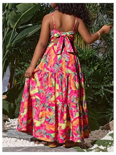 Girl's Cute Floral Cami Dress Tropics Hawaiian Boho Flowy Long Maxi Dresses Bow Back A Line Beach Summer Sundress2