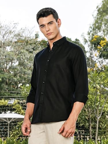 Image of Thomas Scott Men's | Linen Blend | Solid | Premium Cotton Linen Blend | Full Sleeve | Casual Shirt for Men