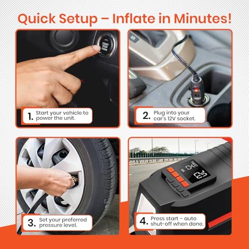 Image of Shakti Technology Regal DC - Digital Portable Tyre Inflator for car and bike - Digital Portable Air Compressor 12V DC for Car - Max Pressure 3-150PSI - Air Flow 22L /Min