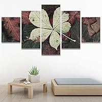 SIGNWIN 5 Panel Canvas Wall Art Modern Art Decorative Elements Expressive Leaves Multicolor Patterns Photography for Home Decorations Ready to Hang - 60