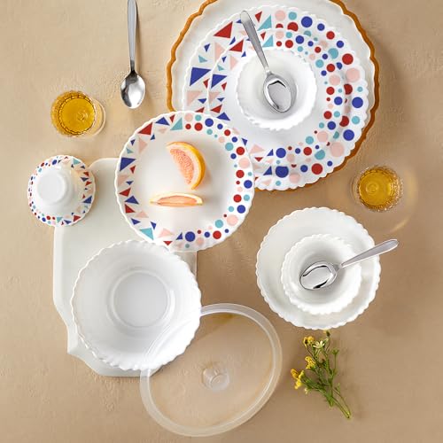 Image of Larah by Borosil Silk Series Speckle Opalware Dinner Set with Steel Spoon | 41 Pcs for Family of 6 | Microwave & Dishwasher Safe | Bone-Ash Free | Crockery Set for Dining & Gifting | Plates & Bowls