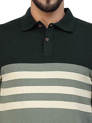 Image of Kalt Mens Basic Solid Full Sleeves Polo Cotton Blend Knitted Regular Fit Polo-Neck T-Shirts with Collar Stylish