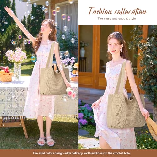 Image of hatisan Crochet Bag for Women, Handmade Knit Beach Tote Bag Summer