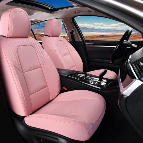 Image of Coverado Car Seat Covers Front Seats, 2 Piece Car Seat Protector with Removable Headrest, Nappa Leather Breathable Seat Cushion Universal Fit for Truck Automotive Most of Cars Pink