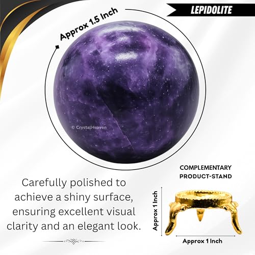 Image of Certified Lepidolite Crystal Ball for Meditation - Premium Crystal Vastu Items for Home and Feng Shui Items for Good Luck - Ideal for Pooja Supplies and Spiritual Practices (1.5 inch Inch)