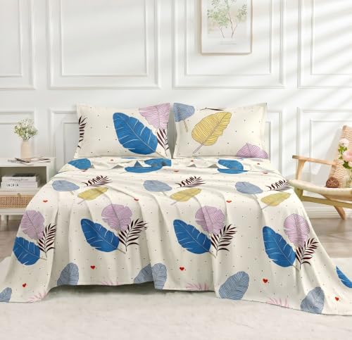 Image of BSB HOME 210 TC Cotton Feel Double Bedsheet with 2 Pillow Covers, Soft & Breathable Floral Printed Bed Sheet, Easy Care Bedding for Bedroom - 86 x 88 Inches (218 x 224 cm) (Vanilla Cream)